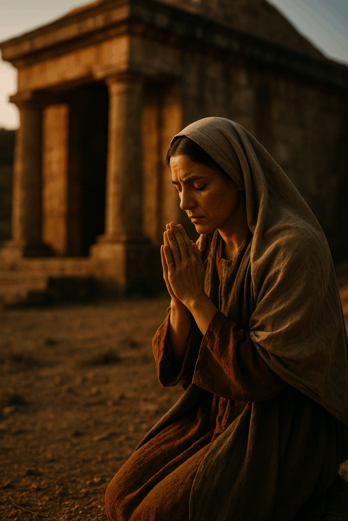 Hannah’s prayer in the Bible — woman praying at temple